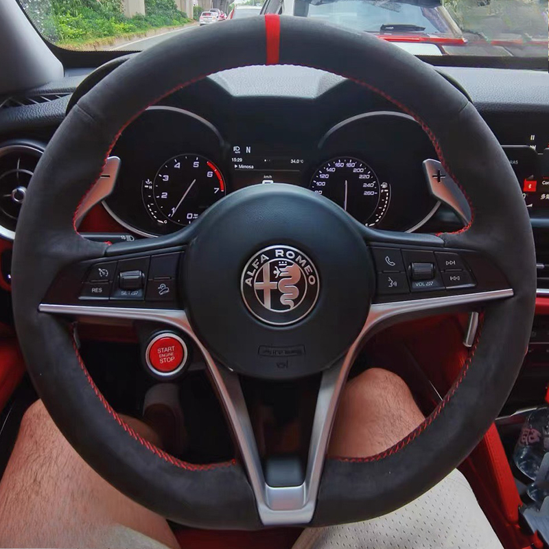 Car Steering Wheel Cover Anti Slip Breathable - For Alfa Romeo Giulia Stelvio 2015-2018