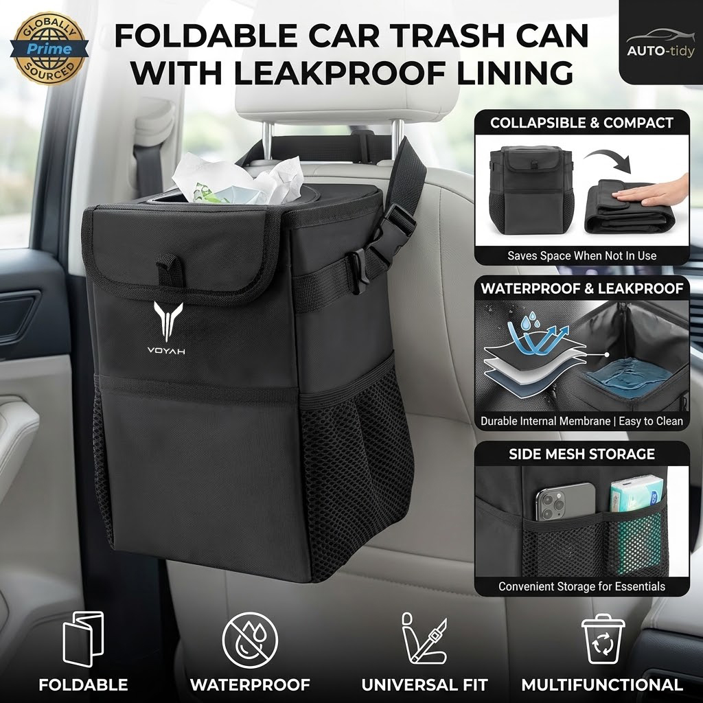 Foldable portable leak-proof w - Waterproof Car Trash Can With Lid recension och pris